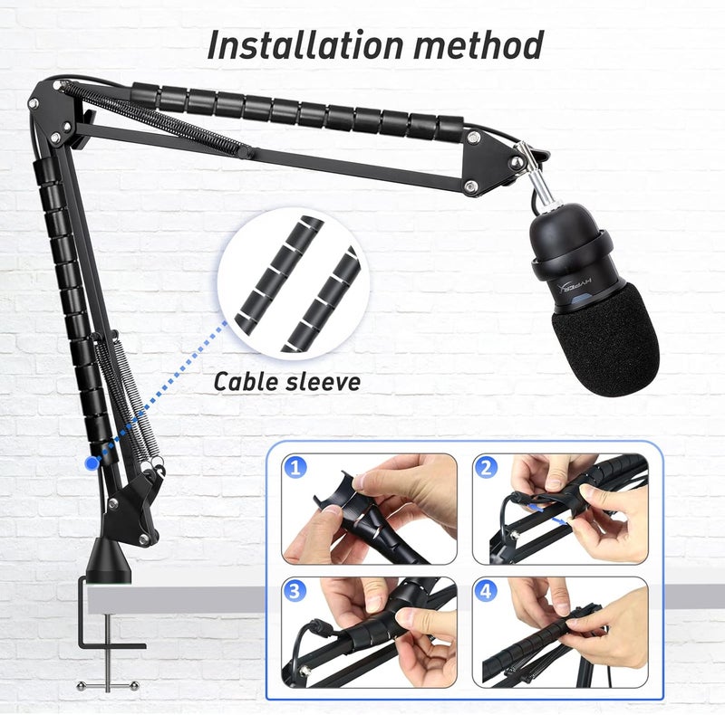 SUNMON SoloCast Boom arm for HyperX, Microphone Stand for HyperX SoloCast – Mic arm Upgrade C Desk Clamp, 2 Cable Ties, Mic Cover Compatible with HyperX SoloCast by - Image 2
